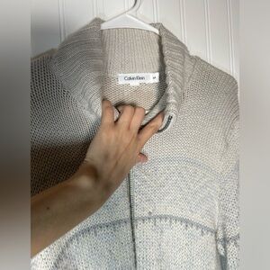 Calvin Klein Sweater Zip Down Up Beige Mens Zipup Zipdown Small S
